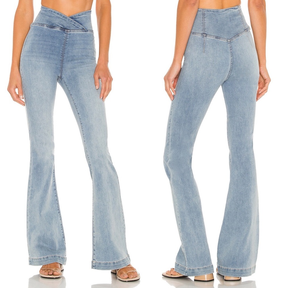 Free People Venice Beach Flare Jeans Blue Stretch Denim Womens Size 24‎ Bohemian